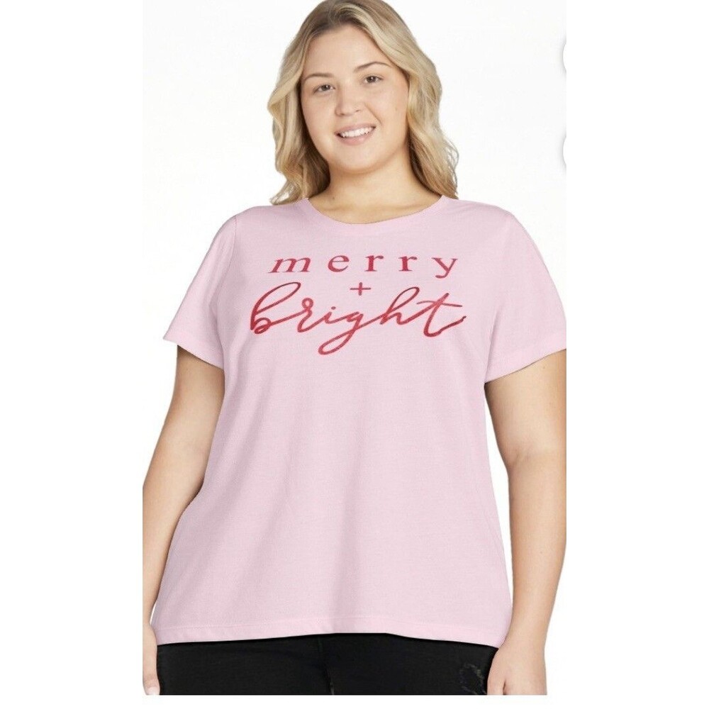 Holiday Time Women's MERRY & BRIGHT Christmas TEE  Size 2X(20)